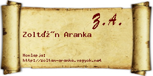 Zoltán Aranka névjegykártya